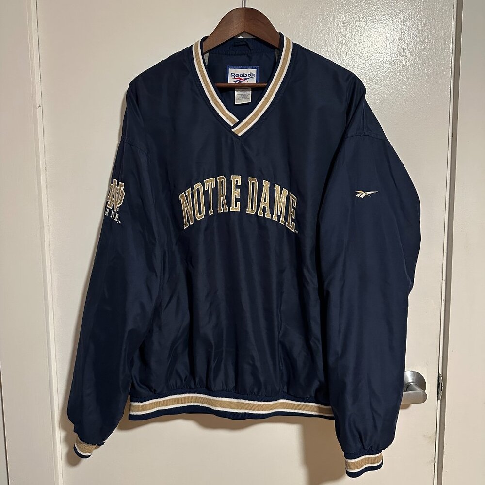 Vintage Reebok Notre Dame Fighting Irish Pullover Jacket XL Navy Korea Made
